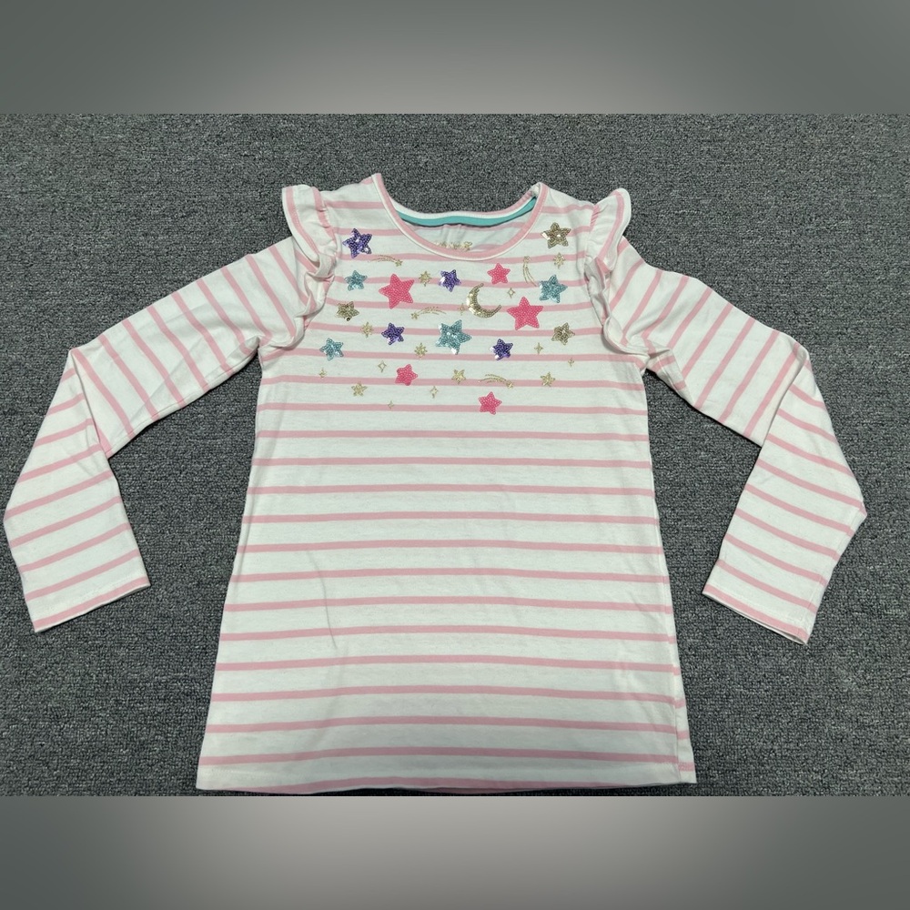 Cynthia Rowley Pink and White Striped Long Sleeve Tee with Star Accents